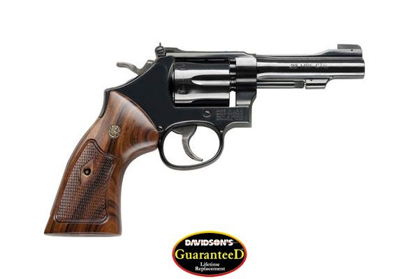 S&W 48 CLASSIC 22WMR 4" AS BRIGHT BLUED CHECKERED WOOD< - for sale
