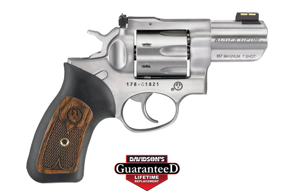 RUGER GP100 357MAG 2.5" ADJ. SS RUBBER W/HARDWOOD 7-SHOT - for sale