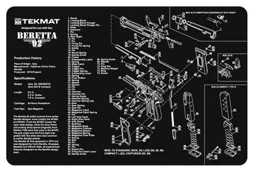 TEKMAT ARMORERS BENCH MAT 11"x17" BERETTA 92 PISTOL - for sale