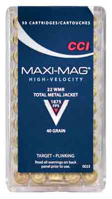 CCI MAXI-MAG 22WMR 40GR FMJ SOLID 1875FPS 50RD 40BX/CS - for sale