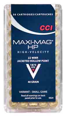 CCI MAXI-MAG 22WMR 40GR JHP 1875FPS 50RD 40BX/CS - for sale