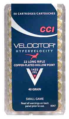 CCI VELOCITOR 22LR 40GR PLATED HP 1435FPS 50RD 100BX/CS - for sale