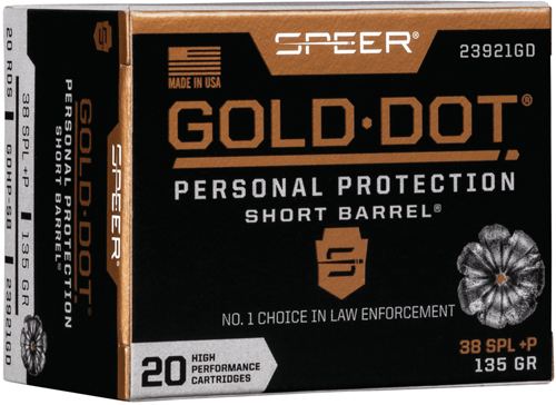 SPEER GOLD DOT 38 SPECIAL+P 135GR SHORT BARREL 20RD 10BX/C - for sale