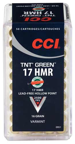 CCI GREEN LEAD FREE 17HMR 16GR TNT-HP 2500FPS 50RD 40BX/CS - for sale