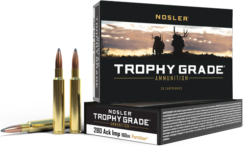 NOSLER TROPHY 280 ACK IMP 160GR PARTITION 20RD 10BX/CS - for sale