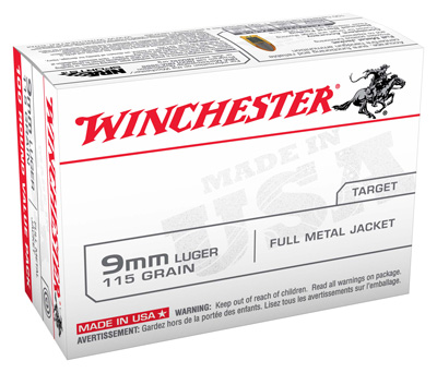 WINCHESTER USA 9MM LUGER 115GR FMJ 100RD 10BX/CS! - for sale